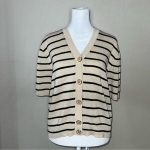 Vintage Tan and Black Striped San Remo Short Sleeve Sweater in Size Small